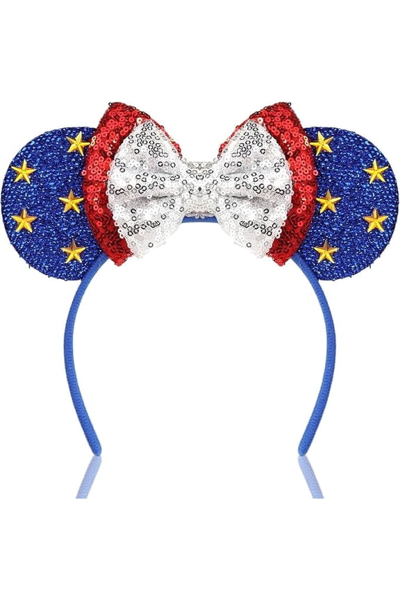 4th of July Mouse Ear Headband, Shiny Star Details, Patriotic Accessory, One Size