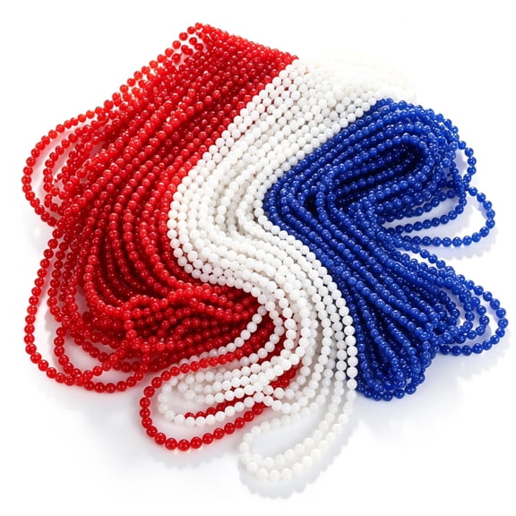 4th of July Necklace Decorations 18pcs Red Blue White Beads Necklaces Accessories for Memorial Day Patriotic Parades Party FavorsPerimeter 32.7in