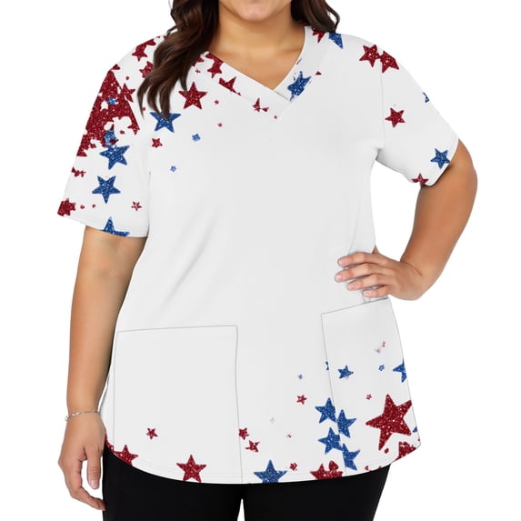 4th of July Nurse Shirt Plus Size The Stars and Patriotic Workwear Healthcare Nursing Uniforms Red XL