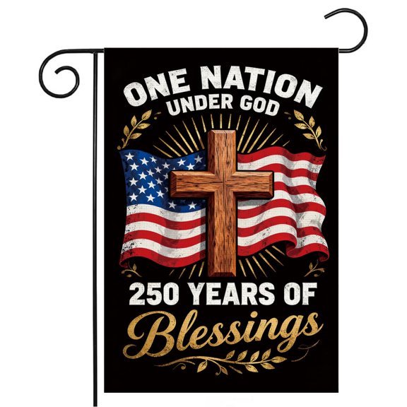 4th of July One Nation Under Garden Flag,Cross Patriotic Independence Day Double Sided American Garden Flags for Outside Yard Outdoor Decorations