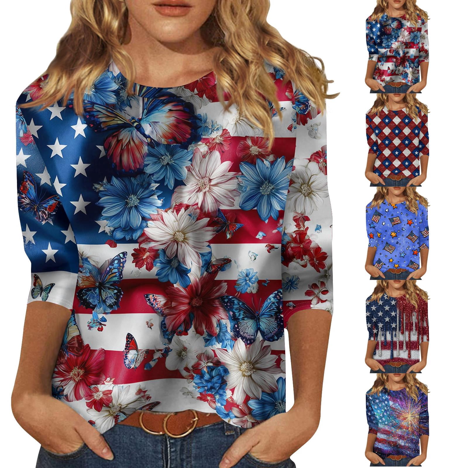 4th of July Outfits for Women American Flag Shirt Patriotic T-Shirt ...