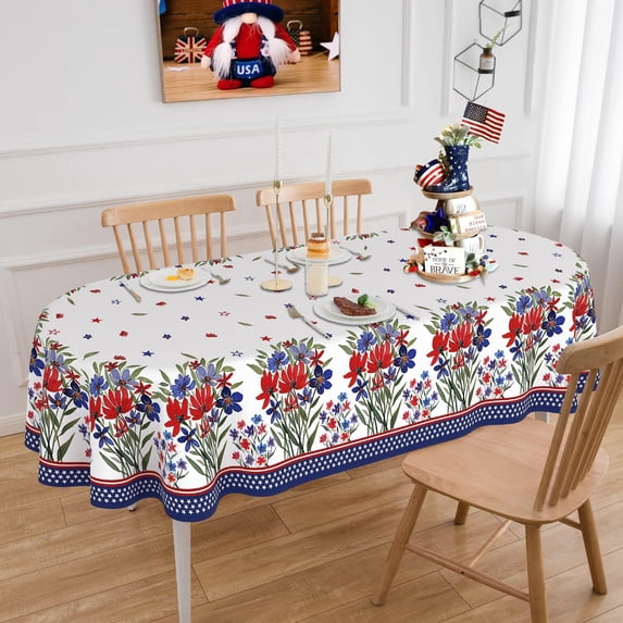 4th of July Oval Tablecloth 60x84 Inch, Patriotic Fourth of July Tablecloth Oval 4th of July Table Cloth for Party Kitchen Dinner Decor