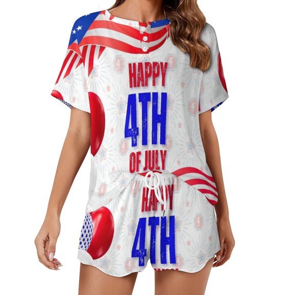 4th of July Pajama Set for Women 2 Piece Sleepwear Loungewear Short Sleeve