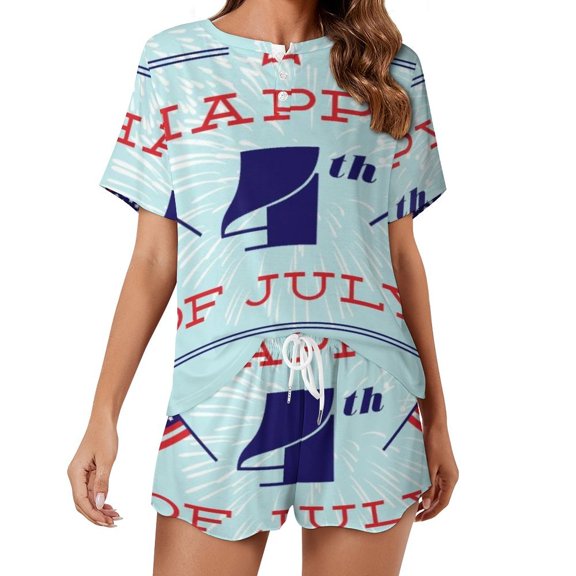 4th of July Pajama Set for Women 2 Piece Sleepwear Loungewear Short Sleeve