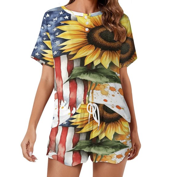 4th of July Pajama Set for Women 2 Piece Sleepwear Loungewear Short Sleeve