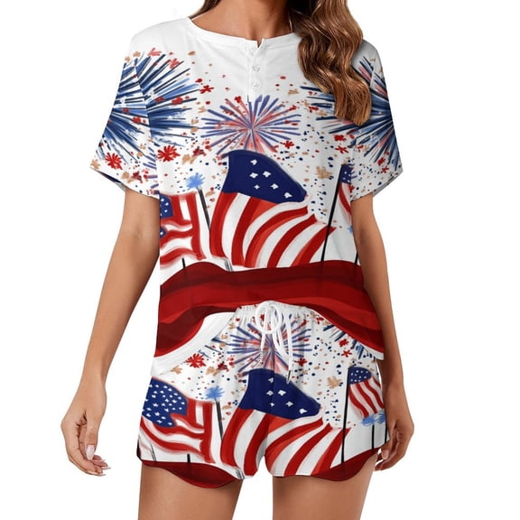 4th of July Pajama Set for Women 2 Piece Sleepwear Loungewear Short Sleeve