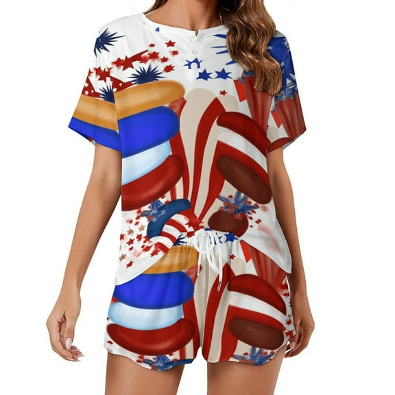 4th of July Pajama Set for Women 2 Piece Sleepwear Loungewear Short Sleeve