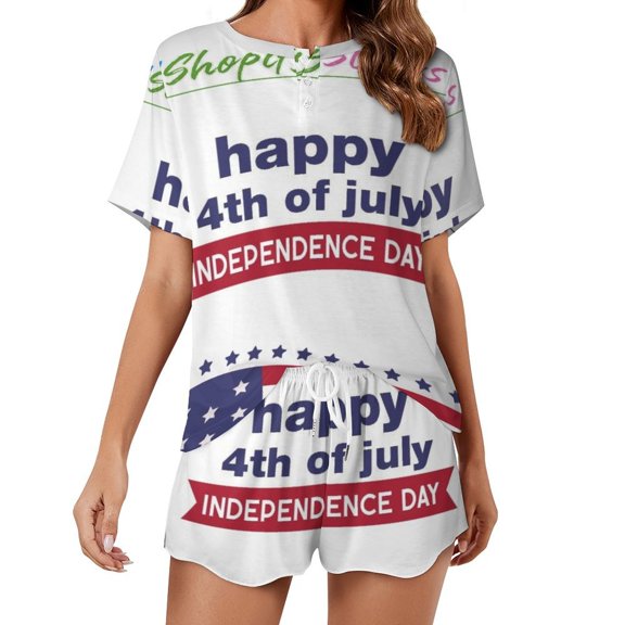 4th of July Pajama Set for Women 2 Piece Sleepwear Loungewear Short Sleeve
