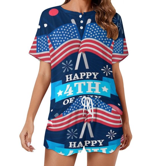 4th of July Pajama Set for Women 2 Piece Sleepwear Loungewear Short Sleeve