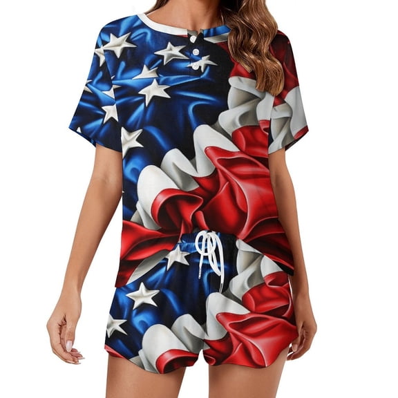 4th of July Pajama Set for Women 2 Piece Sleepwear Loungewear Short Sleeve