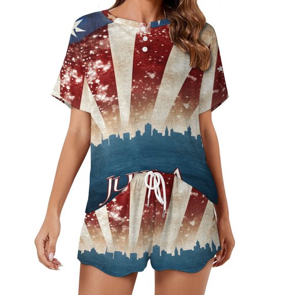 4th of July Pajama Set for Women 2 Piece Sleepwear Loungewear Short Sleeve