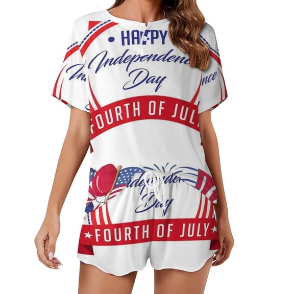 4th of July Pajama Set for Women 2 Piece Sleepwear Loungewear Short Sleeve