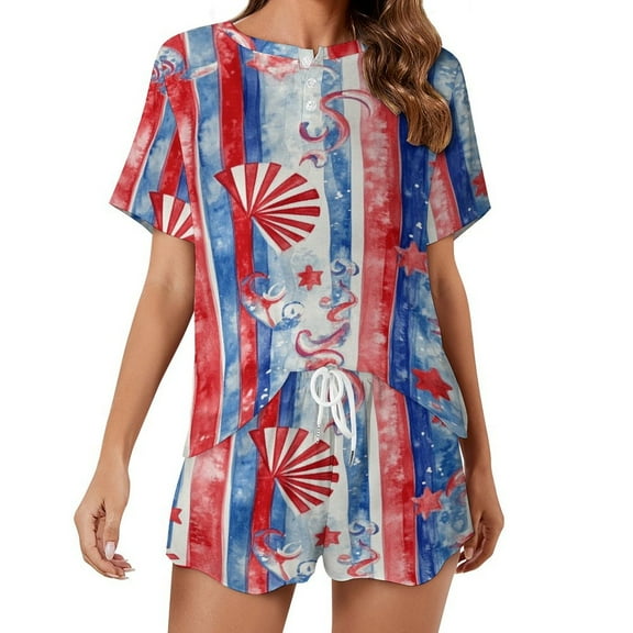 4th of July Pajama Set for Women 2 Piece Sleepwear Loungewear Short Sleeve