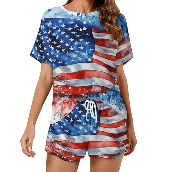 4th of July Pajamas Set Womens Loungewear Sleepwear 2 Piece PJ Sets