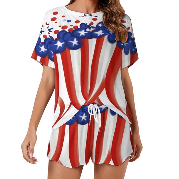 4th of July Pajamas Set Womens Loungewear Sleepwear 2 Piece PJ Sets