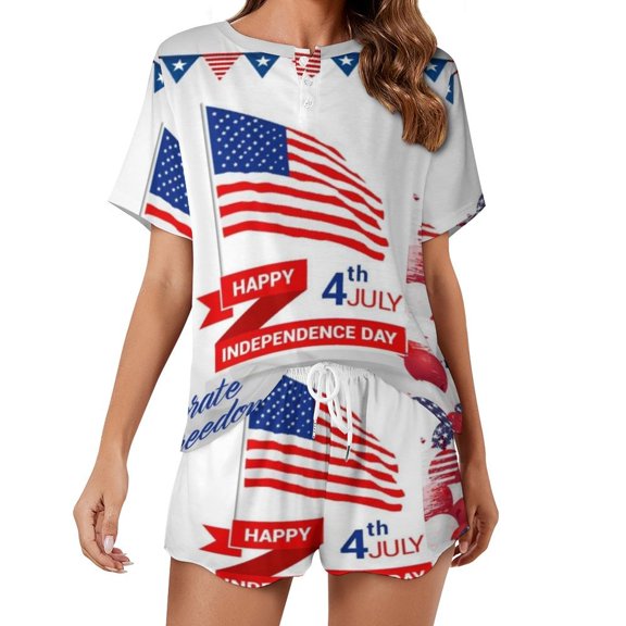 4th of July Pajamas Set Womens Loungewear Sleepwear 2 Piece PJ Sets