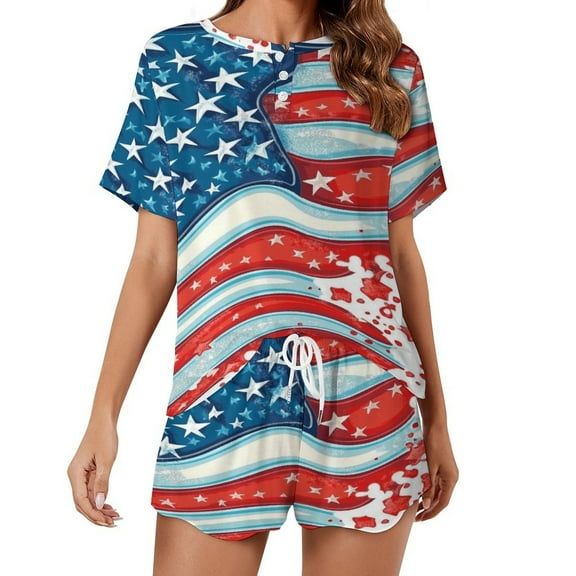 4th of July Pajamas Set Womens Loungewear Sleepwear 2 Piece PJ Sets