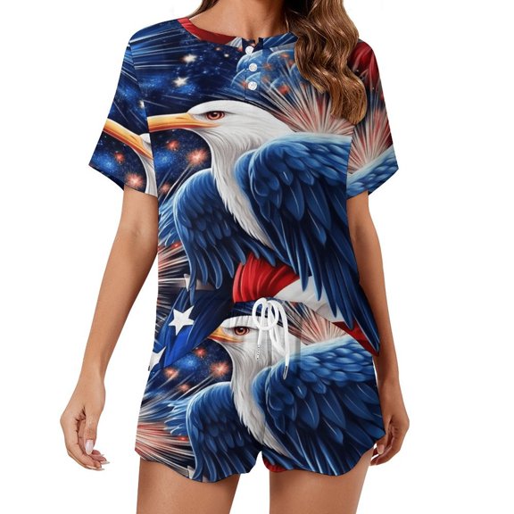 4th of July Pajamas Set Womens Loungewear Sleepwear 2 Piece PJ Sets