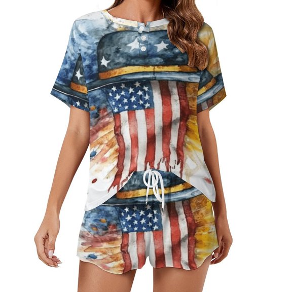 4th of July Pajamas Set Womens Loungewear Sleepwear 2 Piece PJ Sets