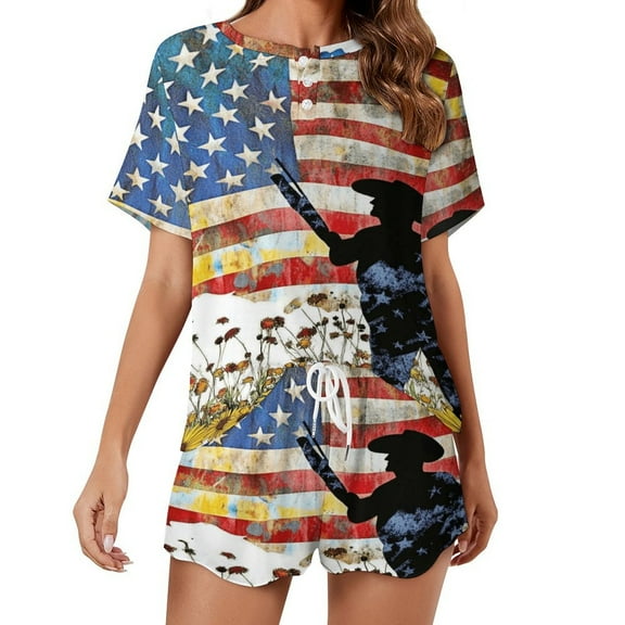 4th of July Pajamas Set Womens Loungewear Sleepwear 2 Piece PJ Sets