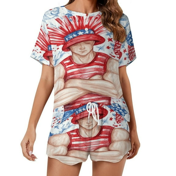 4th of July Pajamas Set Womens Loungewear Sleepwear 2 Piece PJ Sets