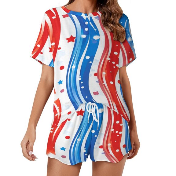 4th of July Pajamas Set Womens Loungewear Sleepwear 2 Piece PJ Sets