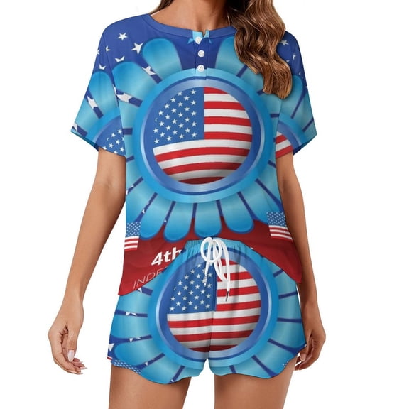 4th of July Pajamas Set Womens Loungewear Sleepwear 2 Piece PJ Sets
