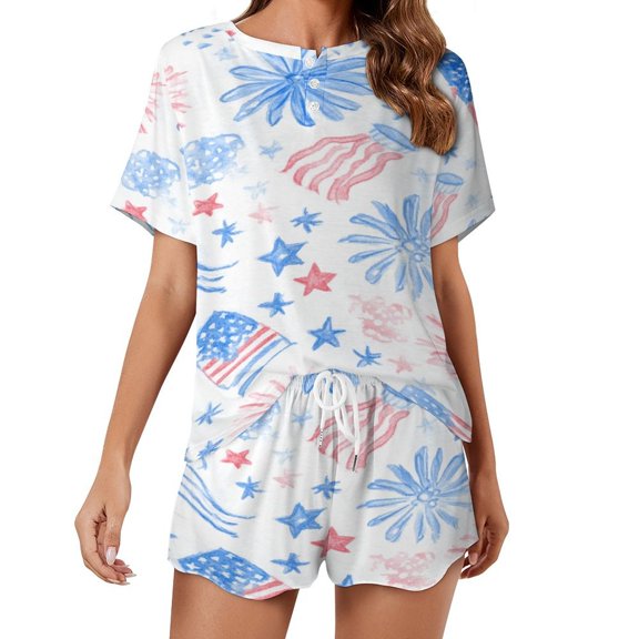 4th of July Pajamas Set Womens Loungewear Sleepwear 2 Piece PJ Sets