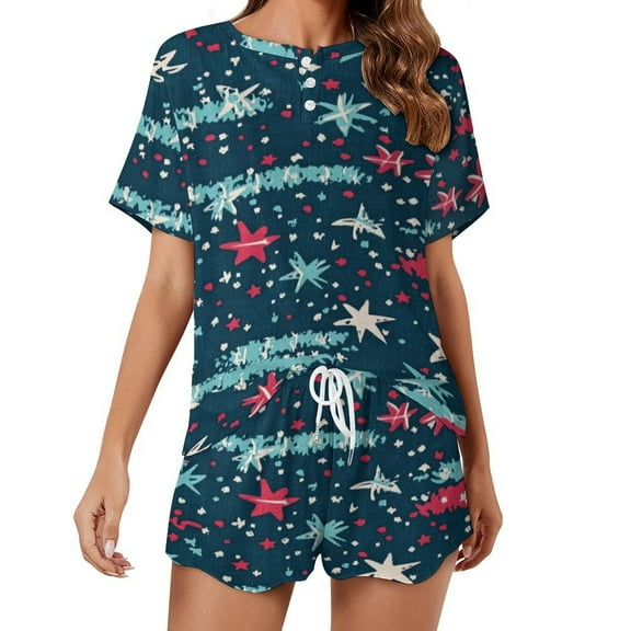 4th of July Pajamas Set Womens Loungewear Sleepwear 2 Piece PJ Sets