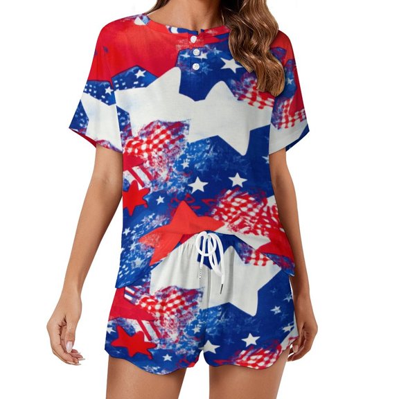 4th of July Pajamas Set Womens Loungewear Sleepwear 2 Piece PJ Sets