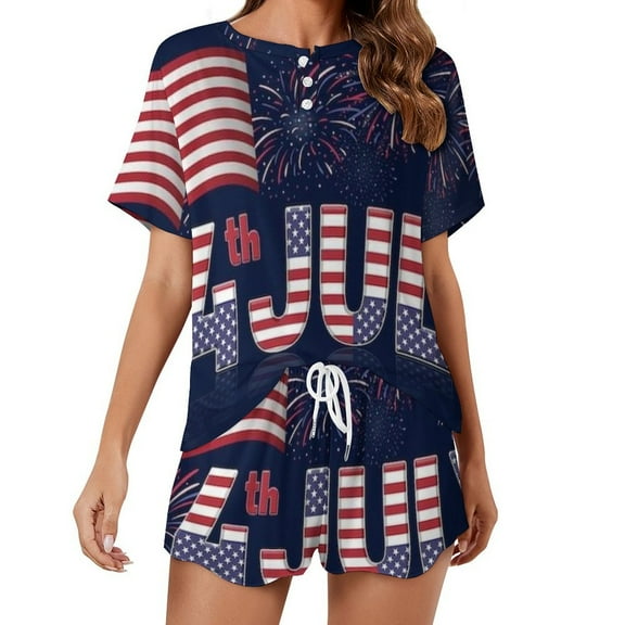 4th of July Pajamas Set Womens Loungewear Sleepwear 2 Piece PJ Sets