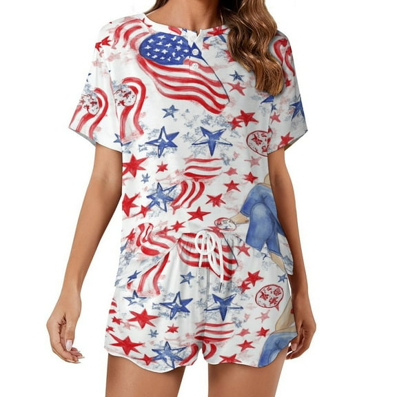 4th of July Pajamas Set Womens Loungewear Sleepwear 2 Piece PJ Sets