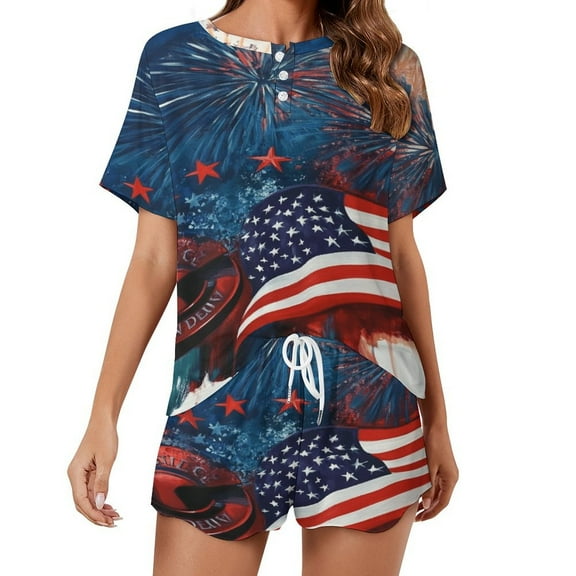 4th of July Pajamas Set Womens Loungewear Sleepwear 2 Piece PJ Sets