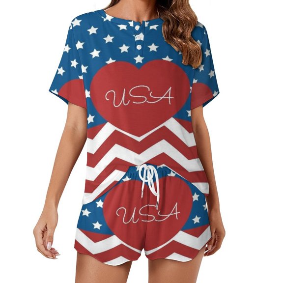 4th of July Pajamas Set Womens Loungewear Sleepwear 2 Piece PJ Sets