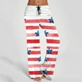thumbnail image 1 of 4th of July Pants for Women American Flag Pants Red White and Blue Star Stripe Pajamas Pant Drawstring High Waisted Holiday Comfy Trousers, 1 of 7