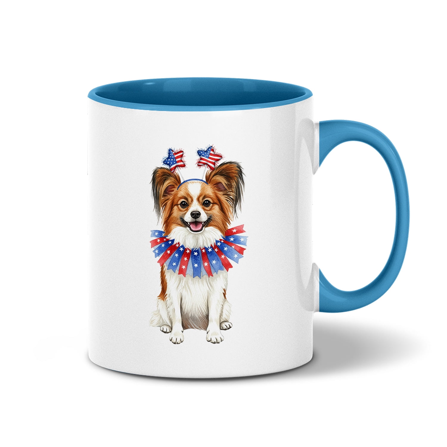 4th of July Papillon Celebrates Independence Day 11oz Accent Two-tone ...