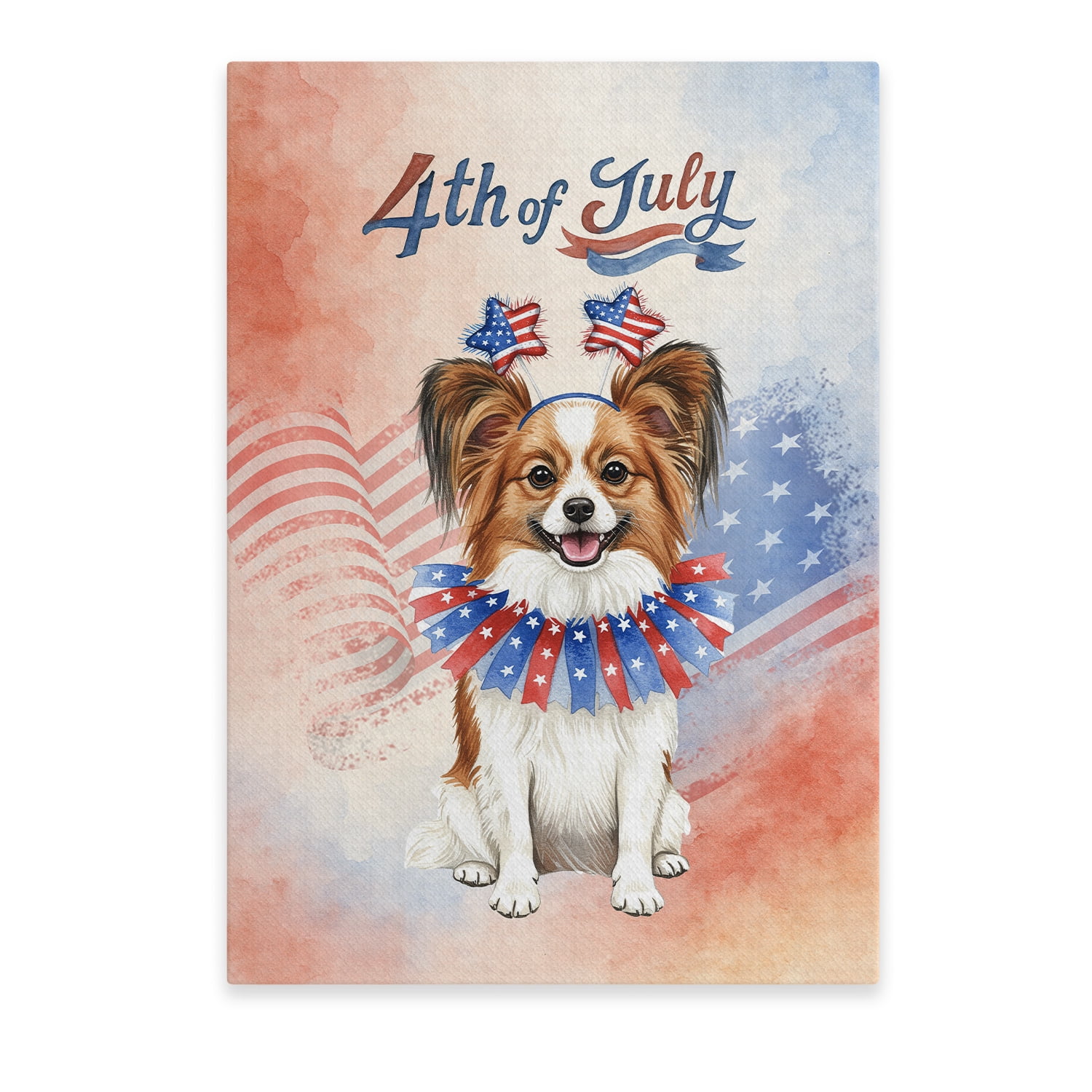 4th of July Papillon Celebrates Independence Day Vertical Matte Canvas ...
