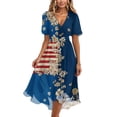 thumbnail image 1 of 4th of July Party Dresses for Women Patriotic Short Sleeve Wrap V Neck Tie Waist A-Line Ruffle Hem Flowy Midi Cocktail Dress, 1 of 6