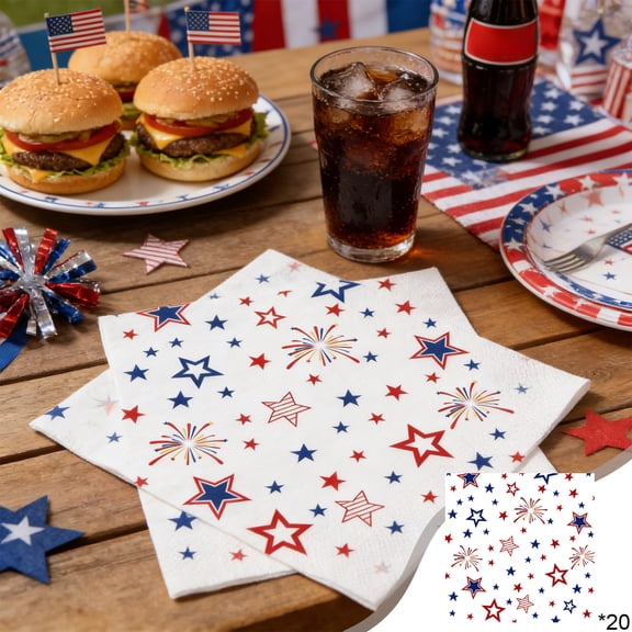 4th of July Party Supplies, Patriotic Napkins, 20-Pack American Themed Napkins for Festive Mood, Party Decor