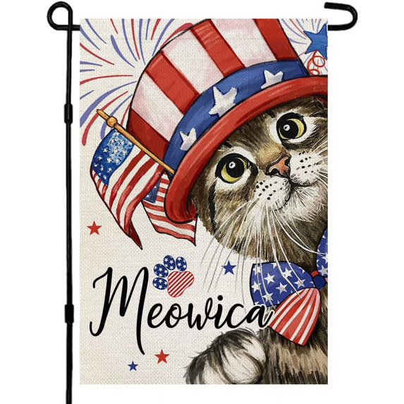4th of July Patrioctic Cat Garden Flag 12x18 Inch Double Sided Memorial Day Welcome Blue Red Independence Day Outside Yard Party Decoration
