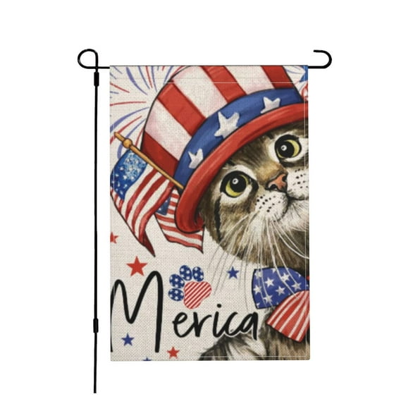 4th of July Patrioctic Cat Garden Flag Double Sided Memorial Day Welcome Blue Red Independence Day Yard Party Decoration 12"X18"