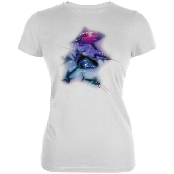 4th of July Patriotic American Galaxy Laser Sharks Juniors Soft T Shirt White MD