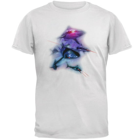4th of July Patriotic American Galaxy Laser Sharks Mens T Shirt White LG