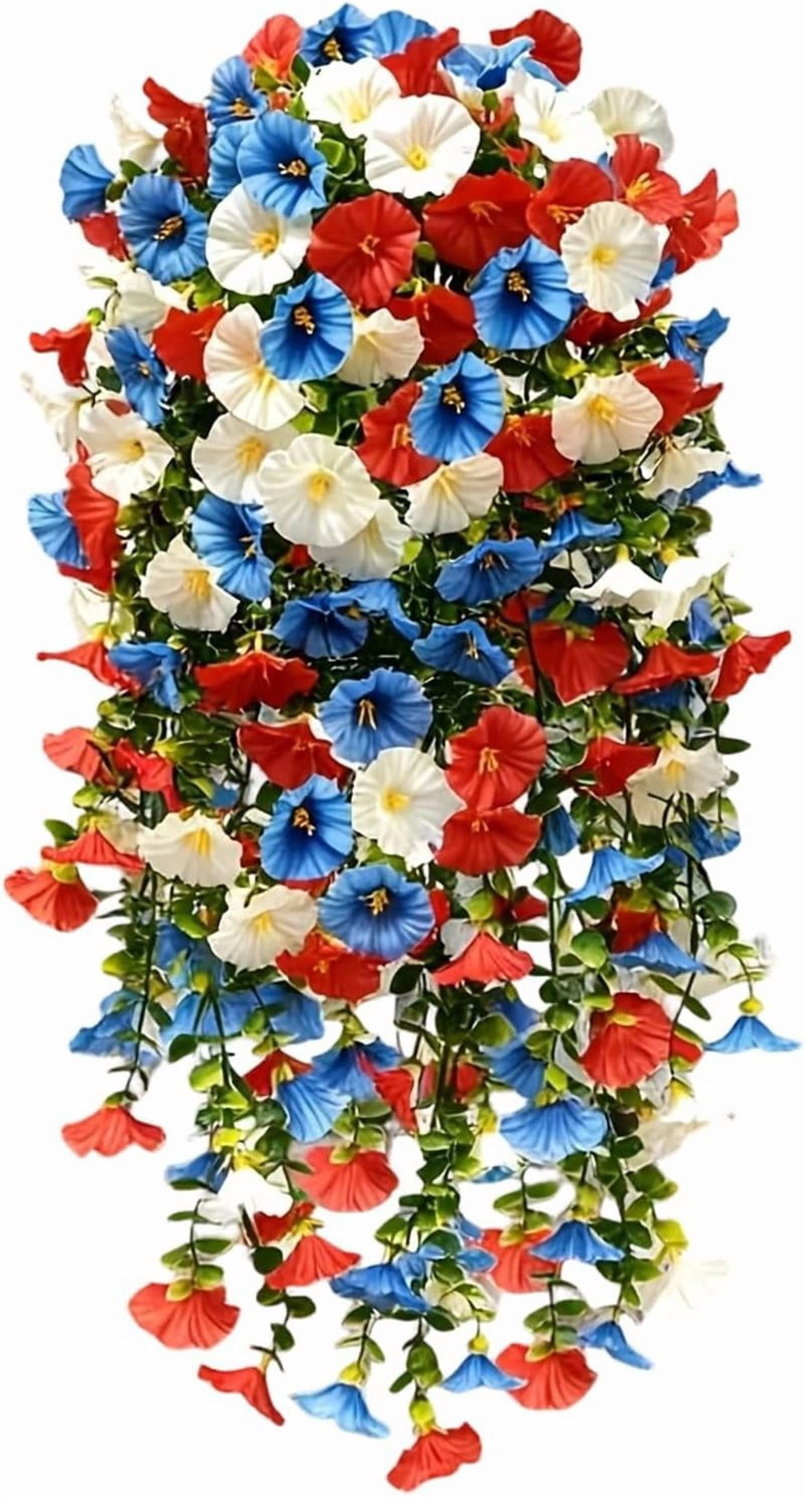 4th of July Patriotic Artificial Hanging Flowers Morning Glory Red ...