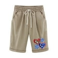 thumbnail image 1 of 4th of July Patriotic Casual Shorts,Women Cotton Linen with Drawstrings & Pockets, 1 of 3