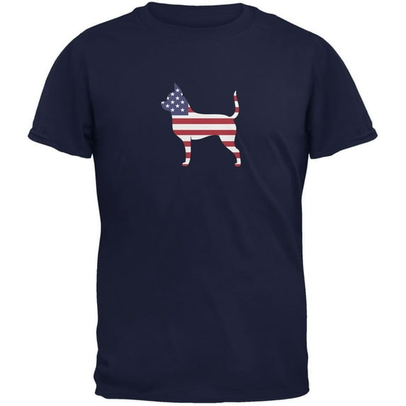 4th of July Patriotic Dog Chihuahua Navy Adult T-Shirt - Large