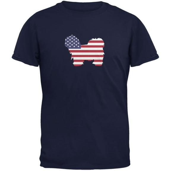 4th of July Patriotic Dog Lhasa Apso Navy Adult T-Shirt - X-Large