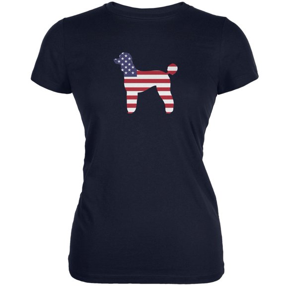 4th of July Patriotic Dog Poodle Navy Juniors Soft T-Shirt - X-Large