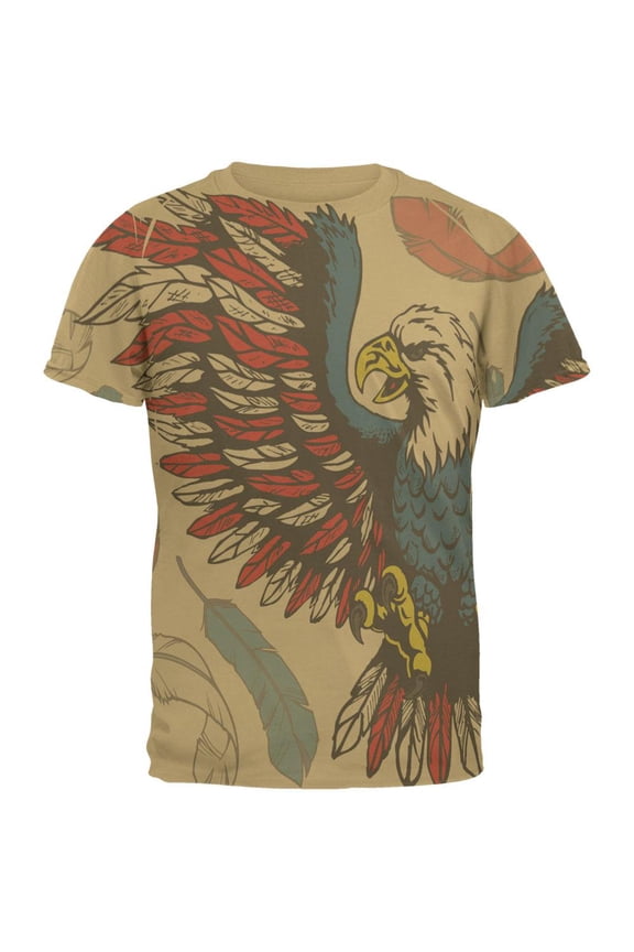 4th of July Patriotic Eagle Feathers All Over Mens T Shirt Tan SM