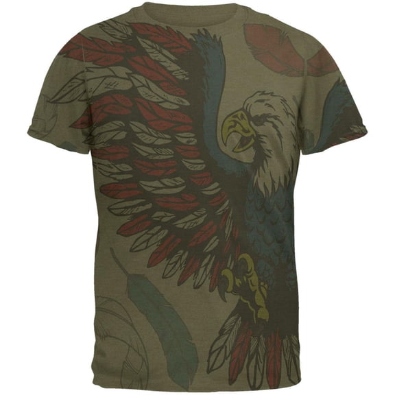 4th of July Patriotic Eagle Feathers Men's Soft T-Shirt Military Green MD